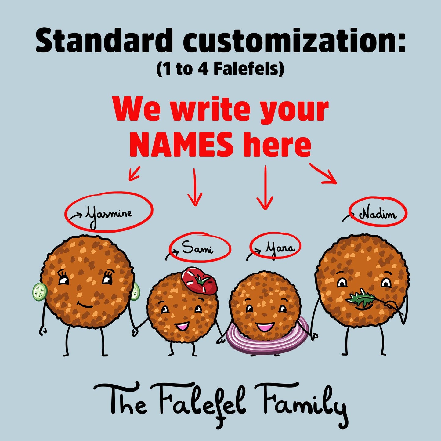 Customized apron: The Falefel Family